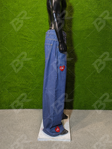 Jean en denim bleu délavé foncé avec patch cœur, coupe large, décontracté, vintage, respirant, léger, pour homme, style streetwear - Product Image 4