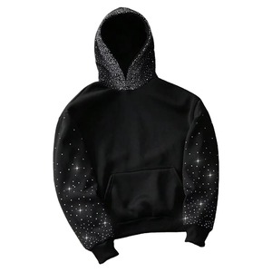 Sweat-shirt à capuche zippé en polaire noir pour homme, design strass, respirant, coupe décontractée, streetwear d'hiver - Product Image 1