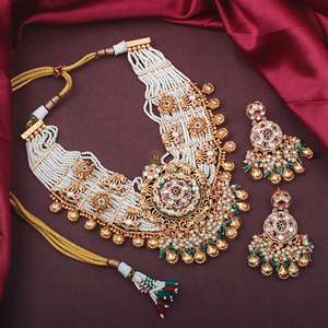 Antique Gold Plated <b>Bridal</b> <b>Necklace</b> <b>and</b> <b>Earring</b> <b>Set</b> by Kiyashi - Product Image 3
