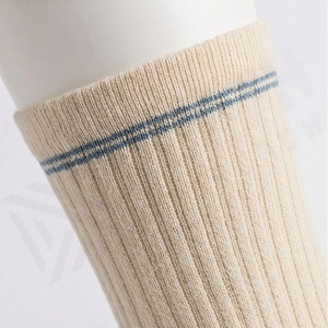 Crew <b>Socks</b> Solid Beige Ribbed Knitted Cotton Breathable Daily Wear Adult Spring Casual <b>Socks</b> - Product Image 4