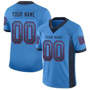 เสื้อฟุตบอลอเมริกันสีน้ำเงินพิมพ์ลายเต็มตัว คอวี แขนสั้น สำหรับผู้ใหญ่ 男女  ระบายอากาศได้ดี ผลิตจากโพลีเอสเตอร์ ชุดทีมแบบซับลิเมชั่น - Product Image 6