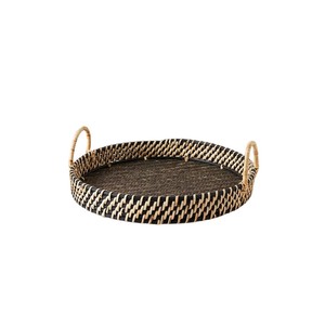 Handwoven Natural Rattan Serving <b>Tray</b> Round Decorative Wicker Ottoman <b>Tray</b> with Handles for Coffee Table <b>Breakfast</b> & Home Decor - Product Image 3