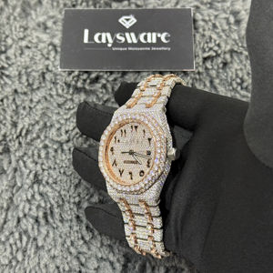 Montre de luxe classique en acier inoxydable avec aiguilles en moissanite VVS de haute qualité, verre saphir, style hip-hop glacé, double affichage pour affaires - Product Image 2