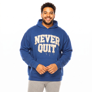Herren Oversize-Hoodie in Blau mit 'Never Quit' Puff-Print, Baumwolle French Terry, Lässiger Pullover mit Frontlogo-Design, Herbstmode - Product Image 5