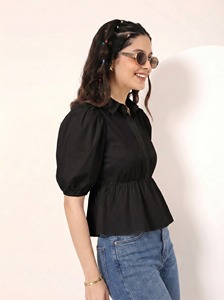 Nouvelle Arrivée Blouse Peplum Décontractée en Coton pour Femme Coupe Ample – Nouveau Design – Hauts Peplum Amples – Chemise Décontractée pour le Bureau - Product Image 2