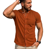 T-shirt pour homme en maille unie à col en V et manches courtes, coupe classique, décontracté, avec bordure contrastante, vert olive, en molleton, anti-plis, respirant