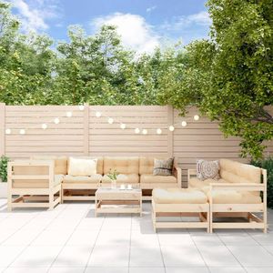 Ensemble de salon de patio 10 pièces en bois de pin massif pour jardin extérieur - Product Image 1