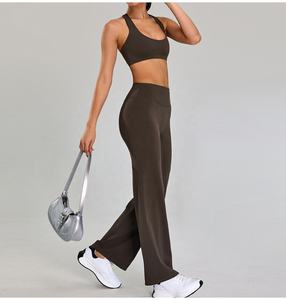 Soutien-gorge de sport pour femme grande taille, rembourré, avec logo sur le devant, pour yoga et entraînement, en tissu côtelé, sans manches, col en U - Product Image 2