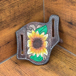 Estuche para cuchillos de cuero con diseño de girasol portátil, funda para cuchillos de cuero genuino, cinturón trampero para caza y equipo al aire libre - Product Image 4