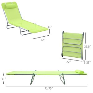 Sdraio Pieghevole Verde in Ferro e Alluminio con Schienale Regolabile a 6 Livelli, Portatile con Cuscino per Patio, Hotel, Giardino, Spiaggia - Product Image 3