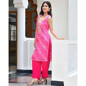 Conjunto de Kurta Leheriya Rosa Talla XS para Niña - Product Image 2