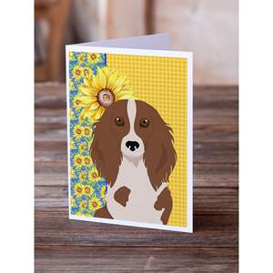 Summer Sunflowers Dachshund Tarjetas de felicitación Pack 8 Longhair Red Pedbald en Whimsical A7 Tamaño 5x7 Tarjetas de nota en blanco con sobres - Product Image 2