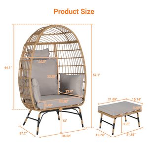 Silla de mimbre grande de gran tamaño con cojines gruesos, otomana de ratán para interiores y exteriores, para porche, patio, balcón - Product Image 6