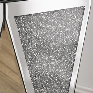 Inverted Triangular <b>Silver</b> Glass <b>Console</b> <b>Table</b> with Square Crystal Diamond Inlay for Corridors and L-Shaped Areas - Product Image 5