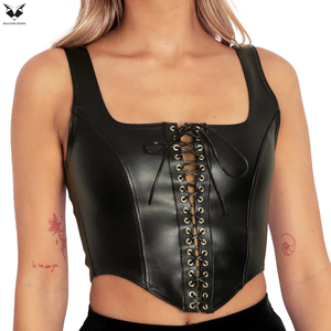 Newest Good Supplier Solid Black Color Fully Customized Made Pu Leather Corset Tops Medium Control Corset Shapewear for Women - Product Image 2