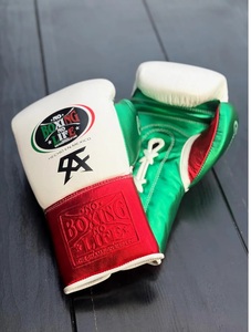 ถุงมือชกมวยหนังวัวแท้สีขาว แดง เขียว ยี่ห้อ Professional No Boxing No Life รุ่น Canelo สำหรับผู้ชายและผู้หญิง สไตล์เม็กซิกัน แบบผูกเชือก - Product Image 2