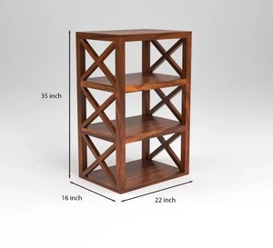 Solid Wood 4-Tier Bookshelf with X-Design Sides | <b>Rustic</b> Open Display Rack and Organizer for Living Room & Home Office - Product Image 3