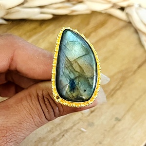 Hot Selling Boho Gemstone <b>Ring</b> Vintage Brass <b>Rings</b> for Women 18k Gold Plated Beaded Tribal <b>Statement</b> for Wholesale/OEM/ODM - Product Image 5