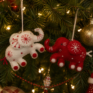 Handmade Felt <b>Elephant</b> Ornament Red And White Sewn Animal <b>Decorative</b> Craft Gift - Product Image 1