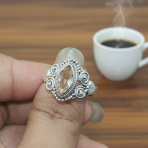 Anillo de Plata de Ley 925 con Piedra Preciosa de Citrino, Hecho a Mano, Estilo Bohemio Vintage, Corte Marquesa, Piedra Amarilla, Joyería de Diseño, Regalo para Mujer - Product Image 5