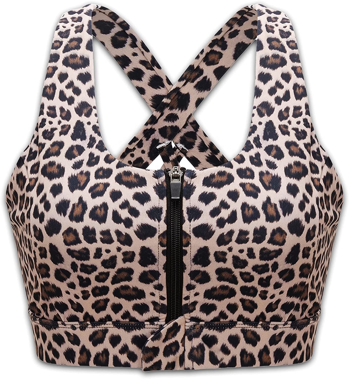 Custom Sublimated Zipper in Front Sports Bra High Impact Strappy Back Support Workout Top Ladies Gym Bra