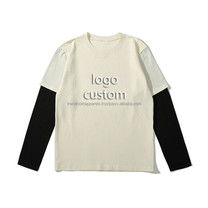 เสื้อยืดแขนยาวผู้ชายแบบสองชั้นสั่งทำจากโรงงาน ผ้าฝ้าย 100% ระบายอากาศได้ดี เป็นมิตรกับสิ่งแวดล้อม สไตล์ลำลอง ใส่ได้ทั้งชายและหญิง 2-in-1 - Product Image 2