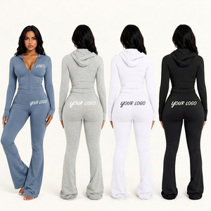Conjunto Deportivo de Moda para Mujer, Chaqueta con Cremallera y Pantalones Acampanados, Dos Piezas, Ropa Casual para Fitness - Product Image 1