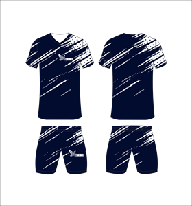 Conjunto de Uniforme de Fútbol Sublimado Personalizado, Azul Marino y Blanco con Patrón de Pinceladas, Transpirable, de Secado Rápido, para Hombre y Niño - Product Image 1