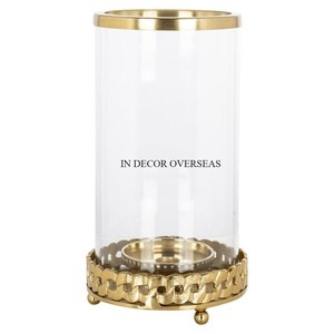 Fancy Brass Hurricane Candleholder <b>Gold</b> Finish Clear Glass Cylinder Home Decoration Heat Resistant Metal <b>Lantern</b> From India - Product Image 1