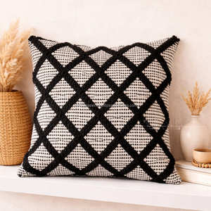 Black White Boho Cushion Cover with Fine Stripe & Fringe Detail, Decorative Woven <b>Throw</b> <b>Pillow</b>, Premium Moroccan Style Bohemian - Product Image 3