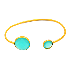 Piedra preciosa de Calcedonia Aqua acolchada. Pulsera chapada en oro de Plata de Ley 925, brazalete de moda, joyería para mujer - Product Image 1