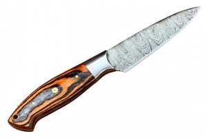 Cuchillo de Cocina Multiusos de Acero de Damasco Forjado a Mano con Mango de Madera Pakka Multitono - Product Image 4