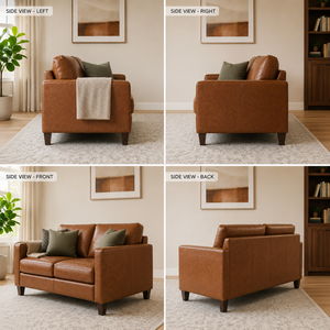 Mid-Century Modern Genuine Leather Upholstered <b>Sofa</b>, Stylish Retro Couch for Living Room Furniture Bedroom Office Apartment - Product Image 3