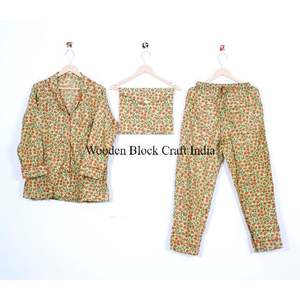 Ensemble de pyjama en coton fait main pour femmes, imprimé floral d'été, respirant, doux, séchage rapide, confortable, longueur intégrale, vêtements de nuit - Product Image 6