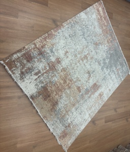 Tapis rectangulaire abstrait surtoiletté en laine et polyester, noué à la main, réversible, à poils ras, pour salon - Product Image 5
