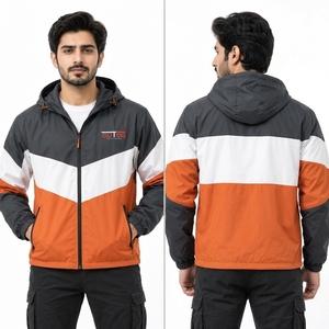 Veste coupe-vent à capuche pour homme, bleu, noir, gris, couleur contrastée, fermeture éclair, style sportif, veste coupe-vent d'automne, qualité supérieure - Product Image 6