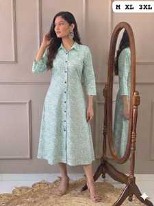 Vestido Camisero Informal de Algodón al por Mayor, Estampado Floral Jaipuri, Kurti Largo para Mujer, Túnica Indo-Occidental, Vestido Midi Línea A, Tallas Grandes - Product Image 5