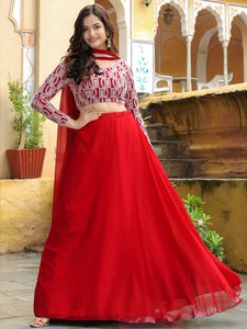 Wedding <b>Red</b> Chiffon Floor-Length Bridesmaid Dress Simple Patterned <b>Crop</b> <b>Top</b> Long Sleeve A-Line Natural Waist O-Neck Classic - Product Image 2