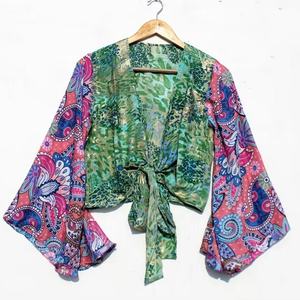 Nueva llegada Wrap Top Boho Tie Top Bohemian Bell manga de talla grande Fairy Core Wrap blusa para mujer - Product Image 1