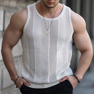 Camisetas sin mangas casuales de punto ajustadas para hombre, chaleco de punto transpirable con diseño hueco para verano - Product Image 3