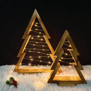 Sapin de Noël en bois avec lumières, directement de l'usine, décoration de Noël moderne de style farmhouse, ornements de Noël, cadeaux - Product Image 3