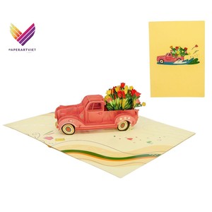 Handmade Origami <b>Paper</b> 3D Pop-Up Truck Flower Greeting Card - Product Image 3