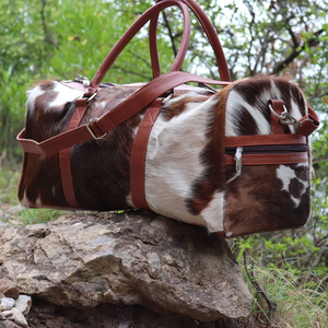 Sac de voyage en cuir de vachette, style personnalisé, sac de voyage en toile - Product Image 4