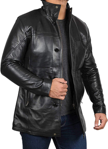 CLASSIC INVENTORS Veste de moto d'hiver pour homme en cuir véritable noir, imperméable, respirante, coupe-vent, col montant, manches régulières - Product Image 6
