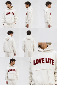 Sweat à capuche brodé en chenille pour homme, coupe oversize, en molleton de coton, style streetwear décontracté, avec ourlet brut, pull d'hiver - Product Image 4