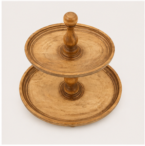 Présentoir à gâteaux en bois de 2 niveaux style ferme, plateau de service à étages en bois d'acacia pour table de desserts de mariage, présentation de cupcakes - Product Image 3