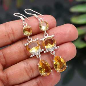 Faceted <b>Citrine</b> <b>Earring</b> 925 Sterling Silver Yellow Colour Gemstone Handmade Solitaire Jewelry - Product Image 1