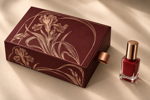 Emballage personnalisé en boîte à tiroir bordeaux pour trois flacons de vernis à ongles - Product Image 3