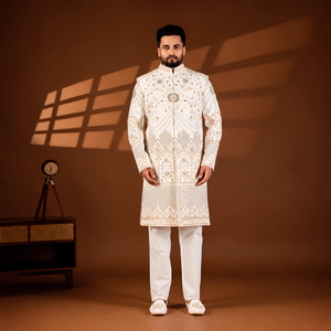Sherwani Traditionnel pour Homme, Col Mandarin Infroissable, Motif Jardin Éthéré, Idéal Mariage et Cérémonies, Qualité Premium, Toucher Divin - Product Image 1