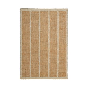 Tapis moderne en jute rayé, tissage plat, pour salon, décoration intérieure, beige et marron avec bordure - Product Image 4